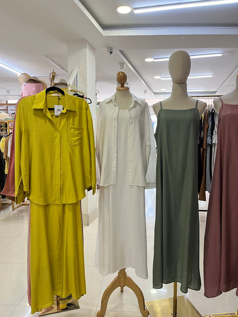 Women Casual Collar Down Shirts With Long Maxi Dress Sets